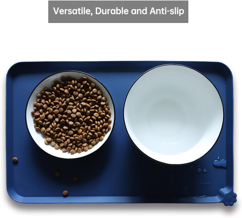Hoki Found Silicone Pet Food Mats - Non Slip Dog Cat Bowl Placemats - Waterproof Dog Cat Food Mats