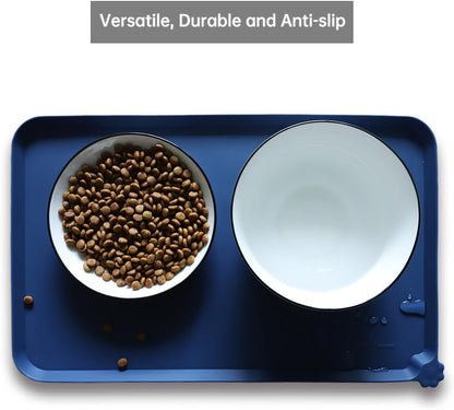 Hoki Found Silicone Pet Food Mats - Non Slip Dog Cat Bowl Placemats - Waterproof Dog Cat Food Mats