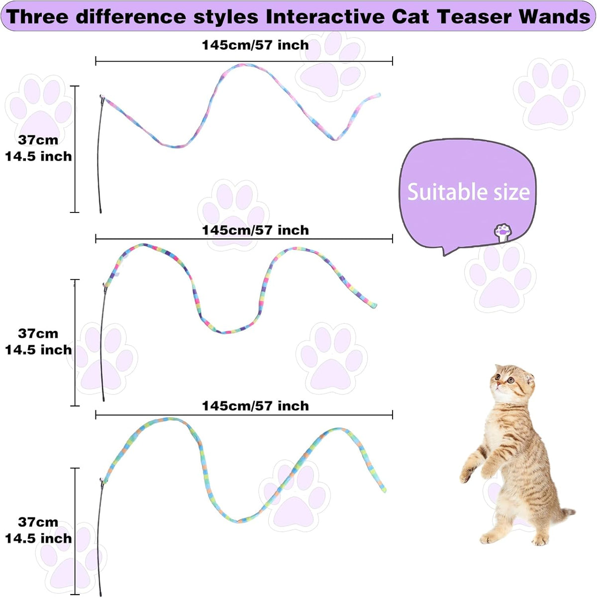 Cat Wand Toys Interactive Kitten Toys Cat Teaser Wand String Feather for Indoor Colorful Ribbon