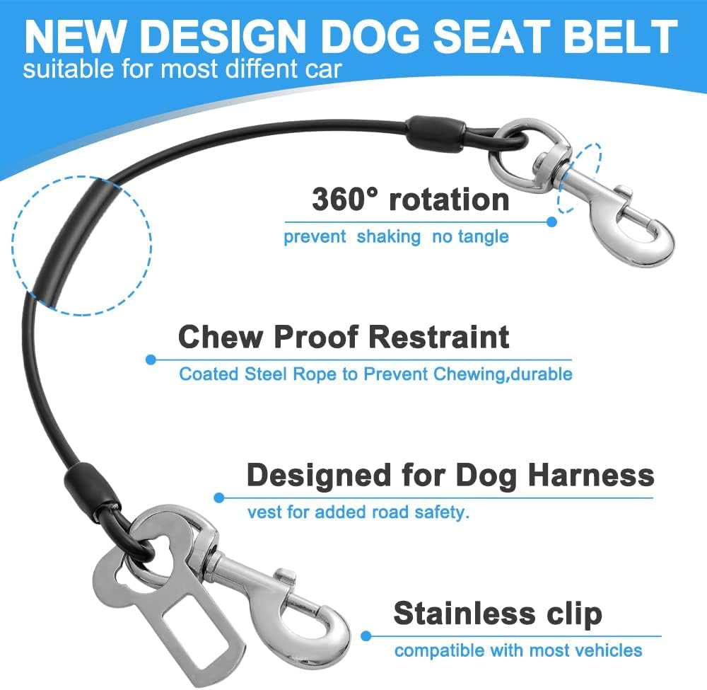 Dog Seat Belt Harness for Car,2pcs Dog Seatbelt of Coated Wire Leash Safety Restraint,No Chew