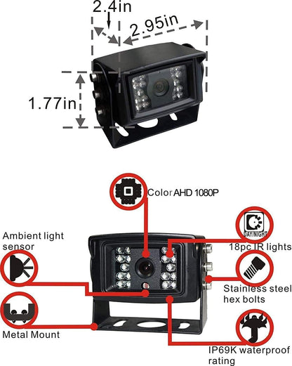 AHD 1080P 7" Reverse Rear View Backup Camera System, Camera with Night Vision Waterproof IP69K