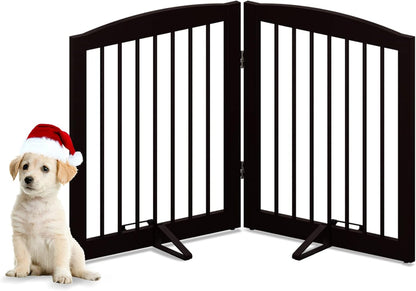Freestanding Pet Gate for Dogs, Foldable Wooden Dog Gate for House, Indoor Pet Barrier for Stairs