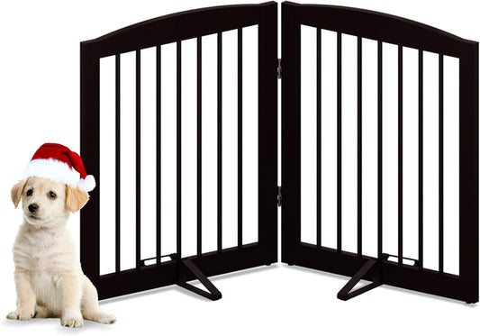 Freestanding Pet Gate for Dogs, Foldable Wooden Dog Gate for House, Indoor Pet Barrier for Stairs