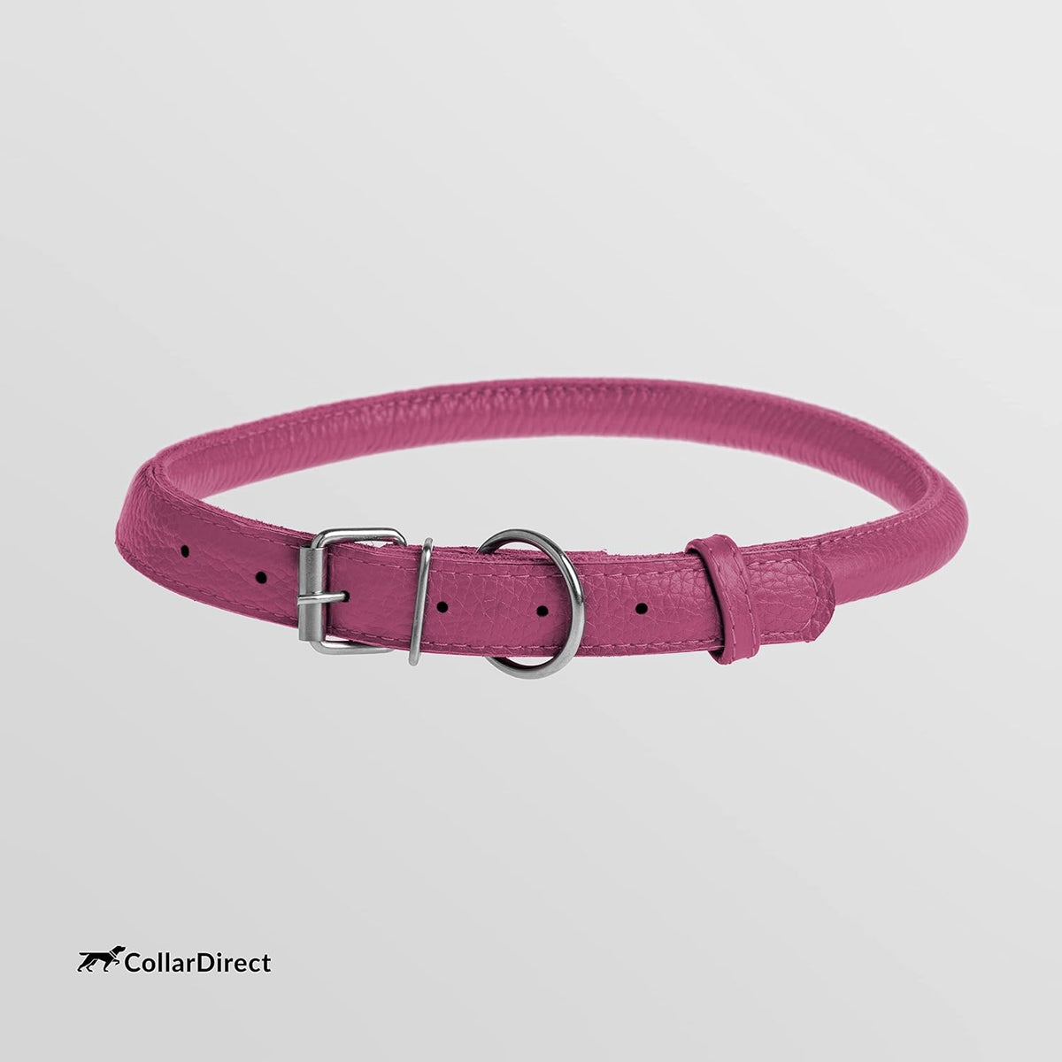 CollarDirect Rolled Leather Dog Collar, Soft Padded Round Puppy Collar, Handmade Genuine Leather