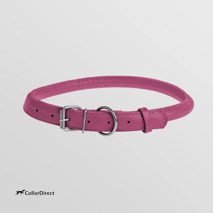 CollarDirect Rolled Leather Dog Collar, Soft Padded Round Puppy Collar, Handmade Genuine Leather
