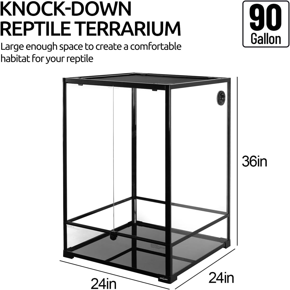 REPTIZOO 90 Gallon Reptile Terrarium 24" x 24" x 36" Large Glass Reptile Tank, Tall Terrarium with