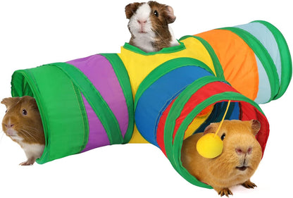 Rypet Guinea Pig Tunnel 3 Way Collapsible Small Pet Tunnels and Tubes with Interactive Ball for