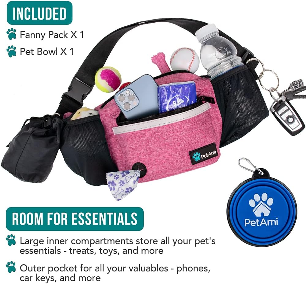 PetAmi Dog Fanny Pack, Treat Pouch for Dog Walking, Training, Built in Poop Bag Dispenser, Water