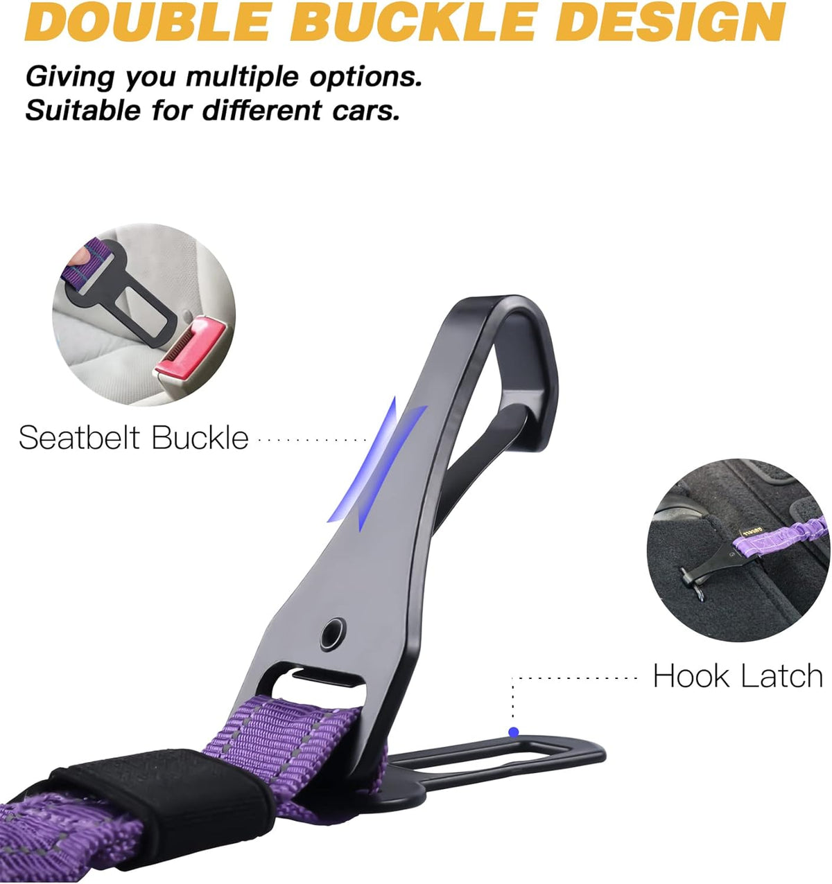 AUBELL Dog Seat Belt for Car,Updated 3-in-1 Adjustable Reflective Bungee Heavy Duty Dog Car Harness