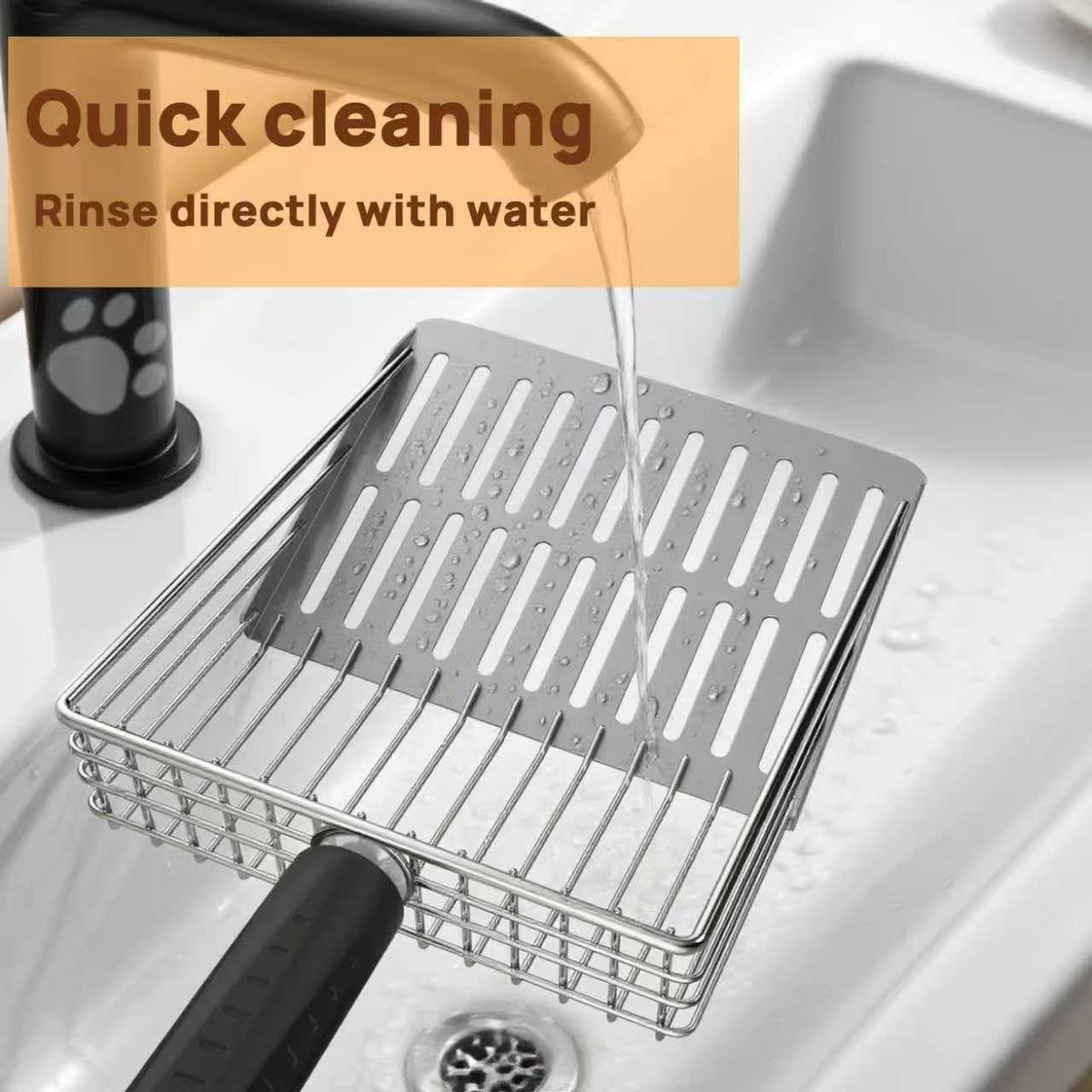 Heavy Duty Stainless Steel Cat Litter Scoop with Holder - Non-Slip Handle, Quick-Sifting Grid &