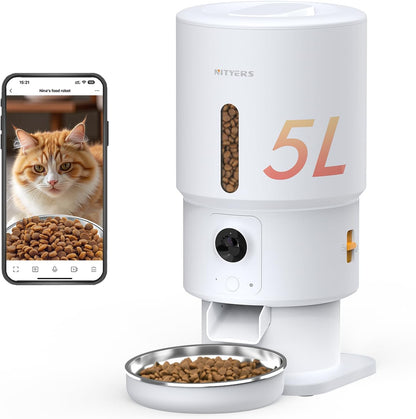 Automatic Cat Feeder with Camera - 5G WiFi Timed Cat Food Dispenser, 1080P HD Video with Night