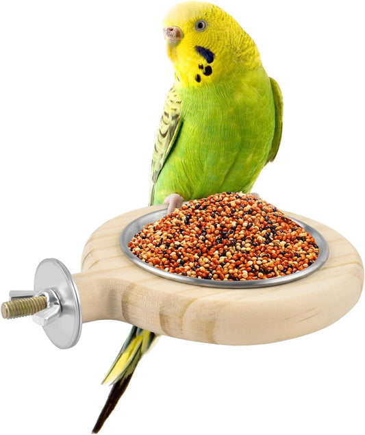 KATUMO Conure Perch Bird Wood Perch Stand Toy Parrot Cage Toy Bird Food Cup for Parakeet Lovebird