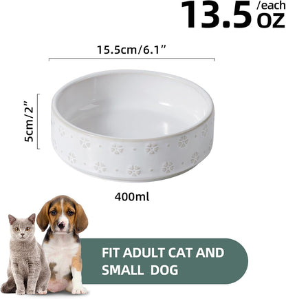 6.1inch Ceramic Set of 2 Dog and Cat Bowls, Food and Water Bowls for Toy Breed Dogs, Kitty, 2pcs