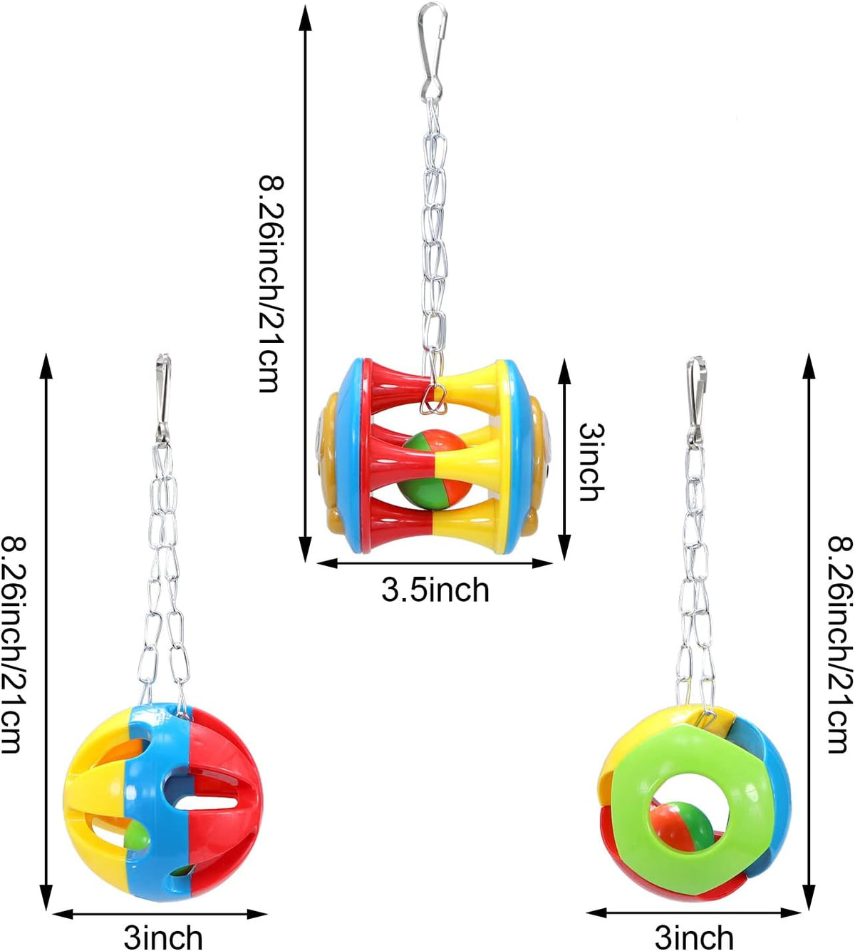 Litewoo 3 Pack Bird Chew Toy Bells Balls Set Parrot Training Toy Cage Accessories for Parakeet