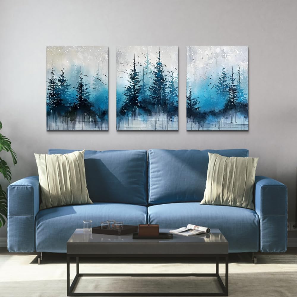 TTHYUEWS Boho Wall Art For Living Room Canvas Wall Decor For Bedroom Forest Landscape Wall Pictures
