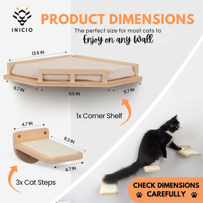 INICIO Cat Wall Shelves - Modern and Durable 3 Step Cat Furniture for Wall - Stylish Birch Floating