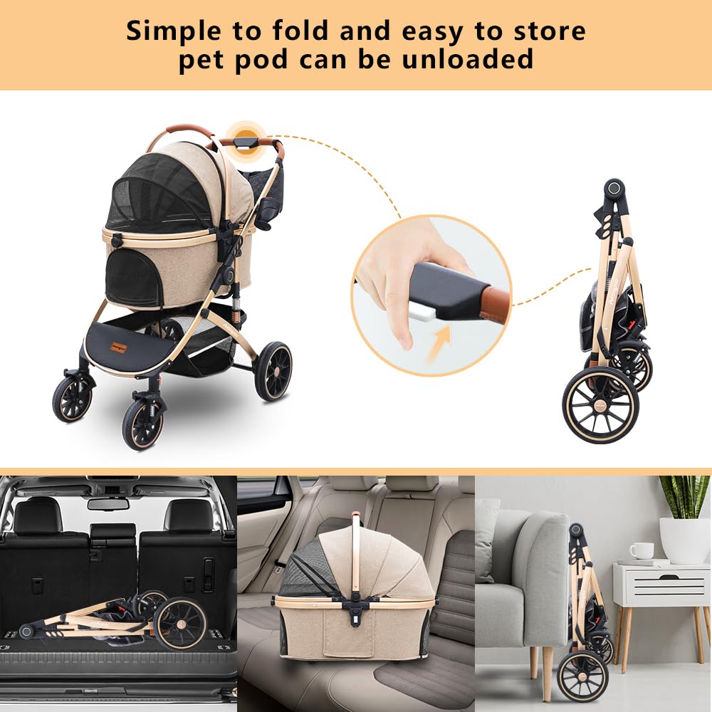 Pettingzoo Dog stroller with 4 Wheels, Folding Cat Stroller for Small/Medium/Large dogs & cats to
