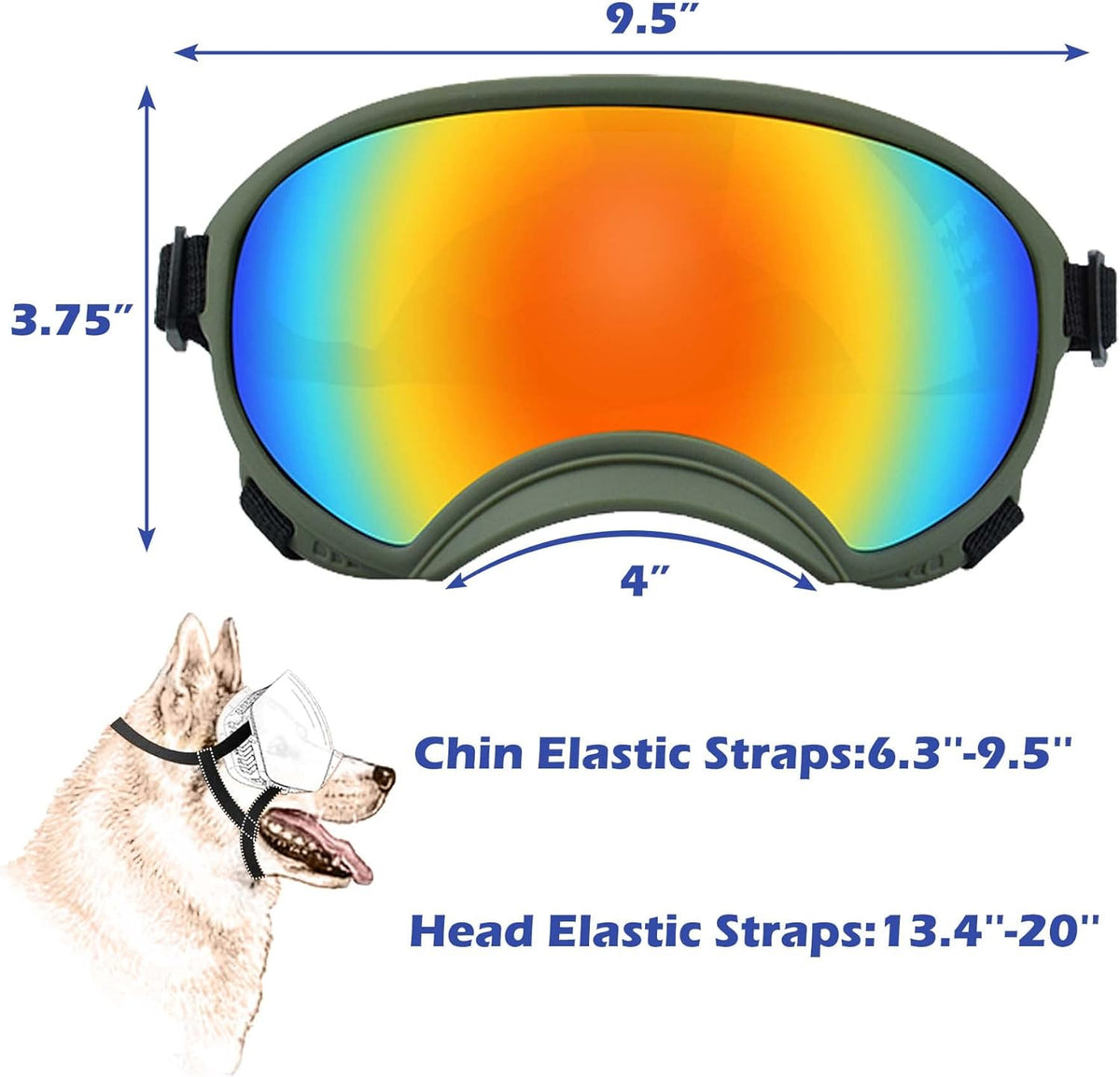 Winproof Adjustable Strap Dog Sunglasses, UV Protection, Suitable for Medium-Large Dogs, Soft