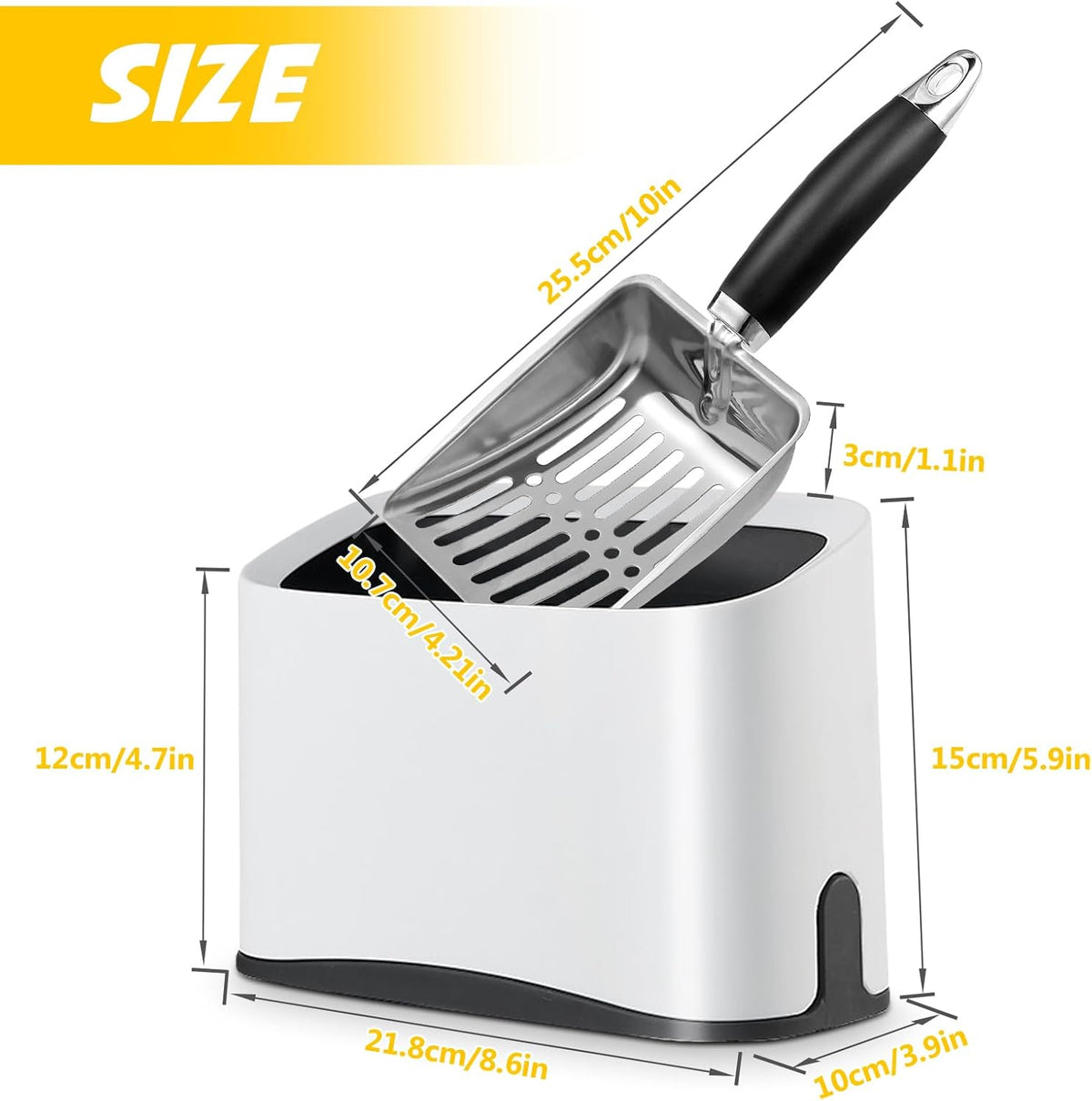 Cat Litter Scooper with Holder, Stainless Steel Cat Litter Scoop, Kitty Poop Scooper Stand for