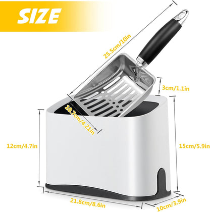 Cat Litter Scooper with Holder, Stainless Steel Cat Litter Scoop, Kitty Poop Scooper Stand for