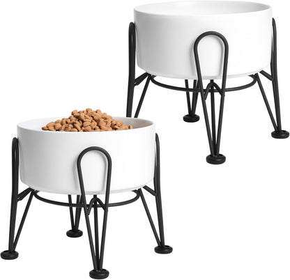 Elevated Dog Bowls, Ceramic Raised Dog Bowl Set with Anti-Slip and Non-Tip Metal Stand, 2 Pack Pet