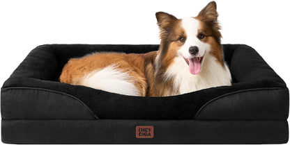 EHEYCIGA Memory Foam Dog Bed for Large Sized, Orthopedic Dog Sofa with Sides and Waterproof Liner