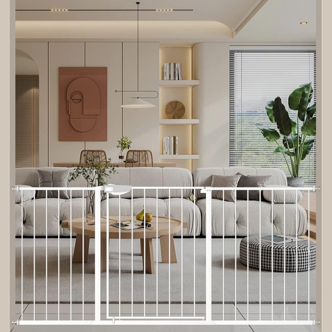 WAOWAO Triple Lock Baby Gate Extra Wide 62.59-67.32" Pressure Mounted Walk Through Swing Auto Close