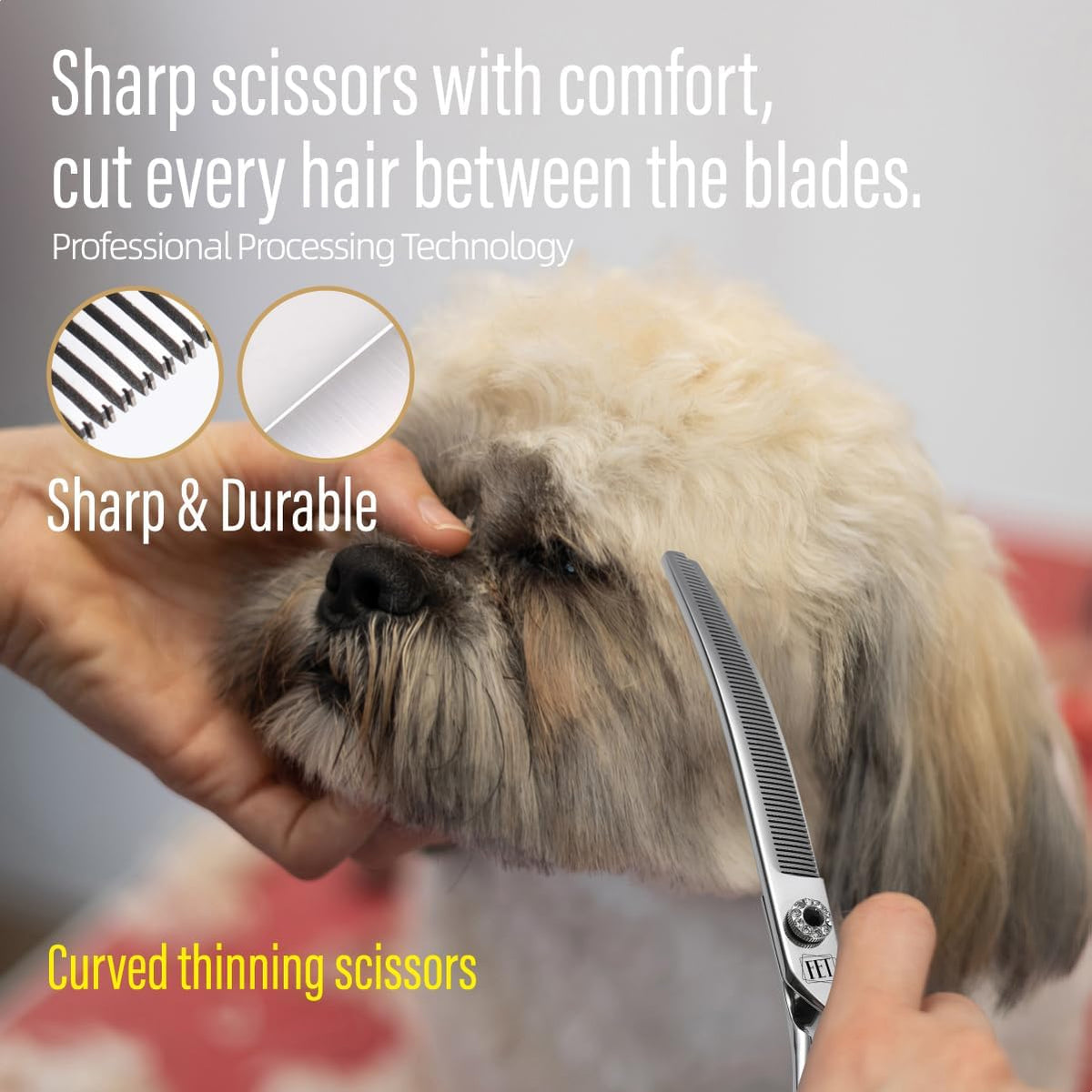 Dog Grooming Scissors: 7.0 inch Professional Pet Curved Thinning Shears Made Of Japanese 440C