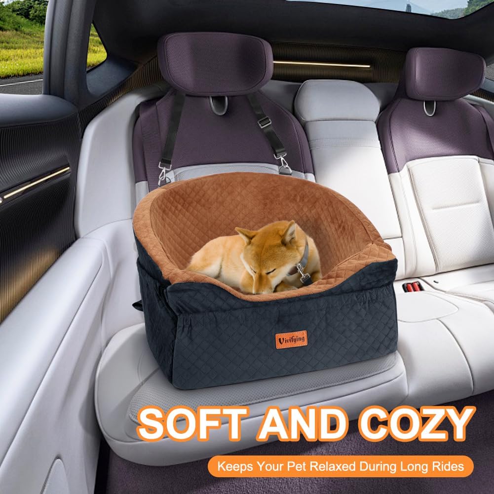 Vivifying Dog Car Seat for Small & Medium Dogs, Detachable & Washable Booster Seat for Pets Up to