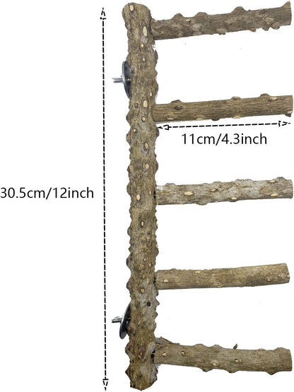 Allazone 3 PCS Nature Wood Bird Ladder Perch Nature Wood Stand Parrot Chew Toy Cage Hanging Pet