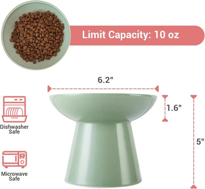 Extra Wide Elevated Ceramic Cat Food Bowl - 6.2" Shallow Dish for Whisker Fatigue Relief, 5" Height