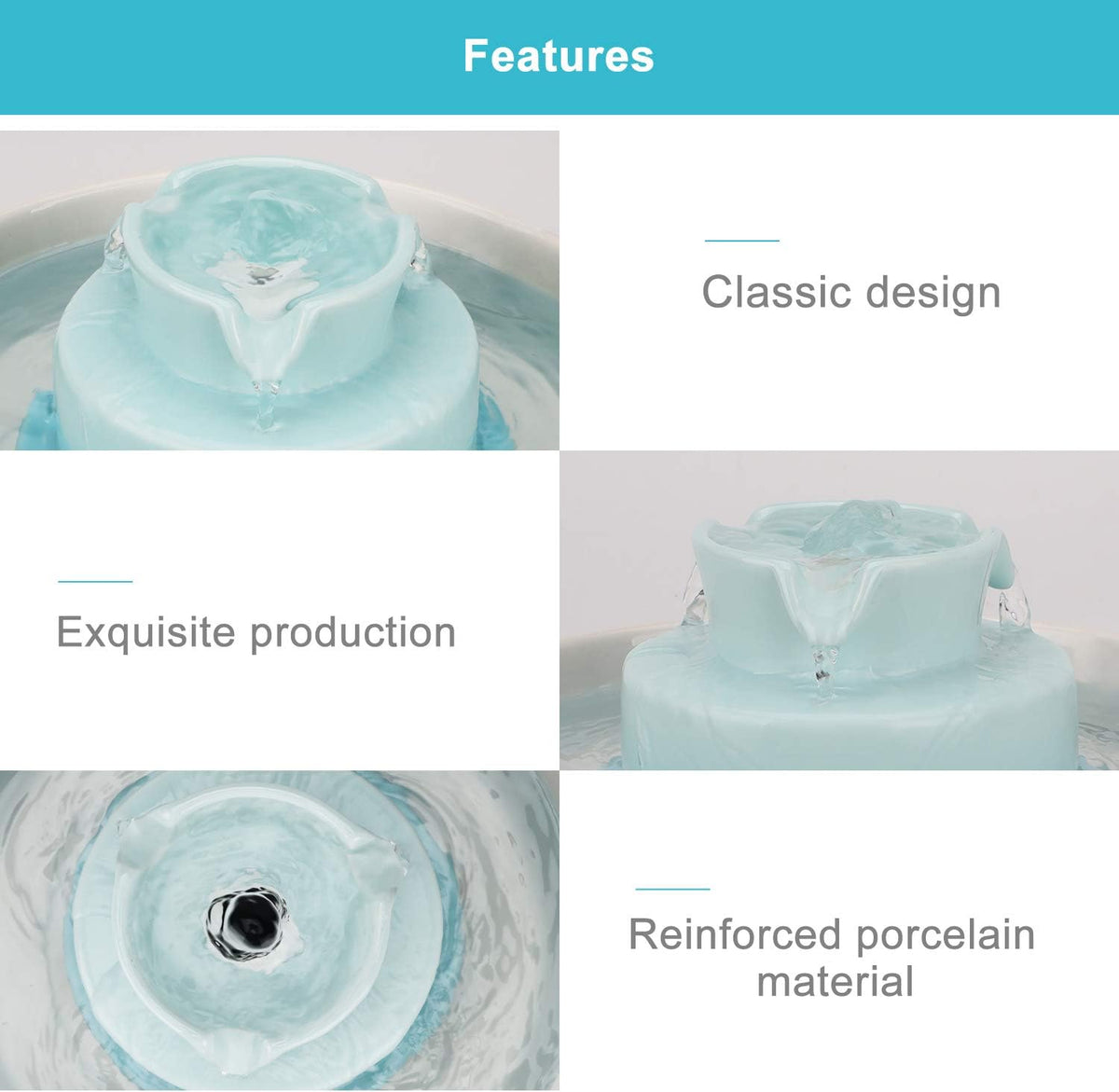 Ceramic Cat Water Fountain, 2.1L/71oz Cupcake Pet Fountain for Dog and Cat Indoor, 2 Ultra Quiet