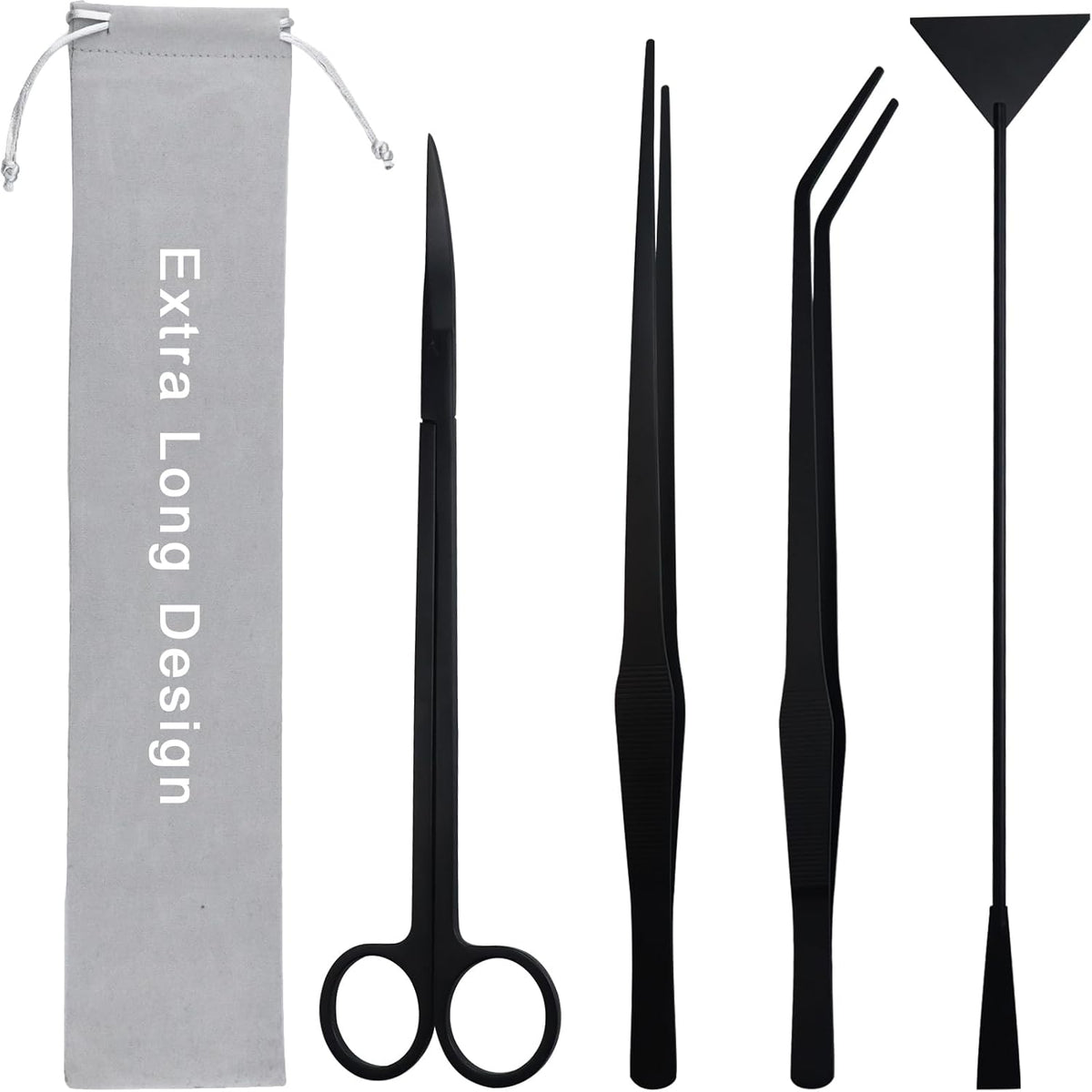 Aquarium Aquascape Tools Kit, Long 15 Inch Stainless Steel Aquatic Plants Tools, 4 in 1 Anti-Rust