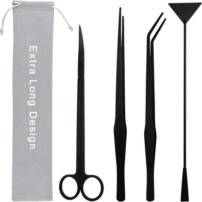 Aquarium Aquascape Tools Kit, Long 15 Inch Stainless Steel Aquatic Plants Tools, 4 in 1 Anti-Rust