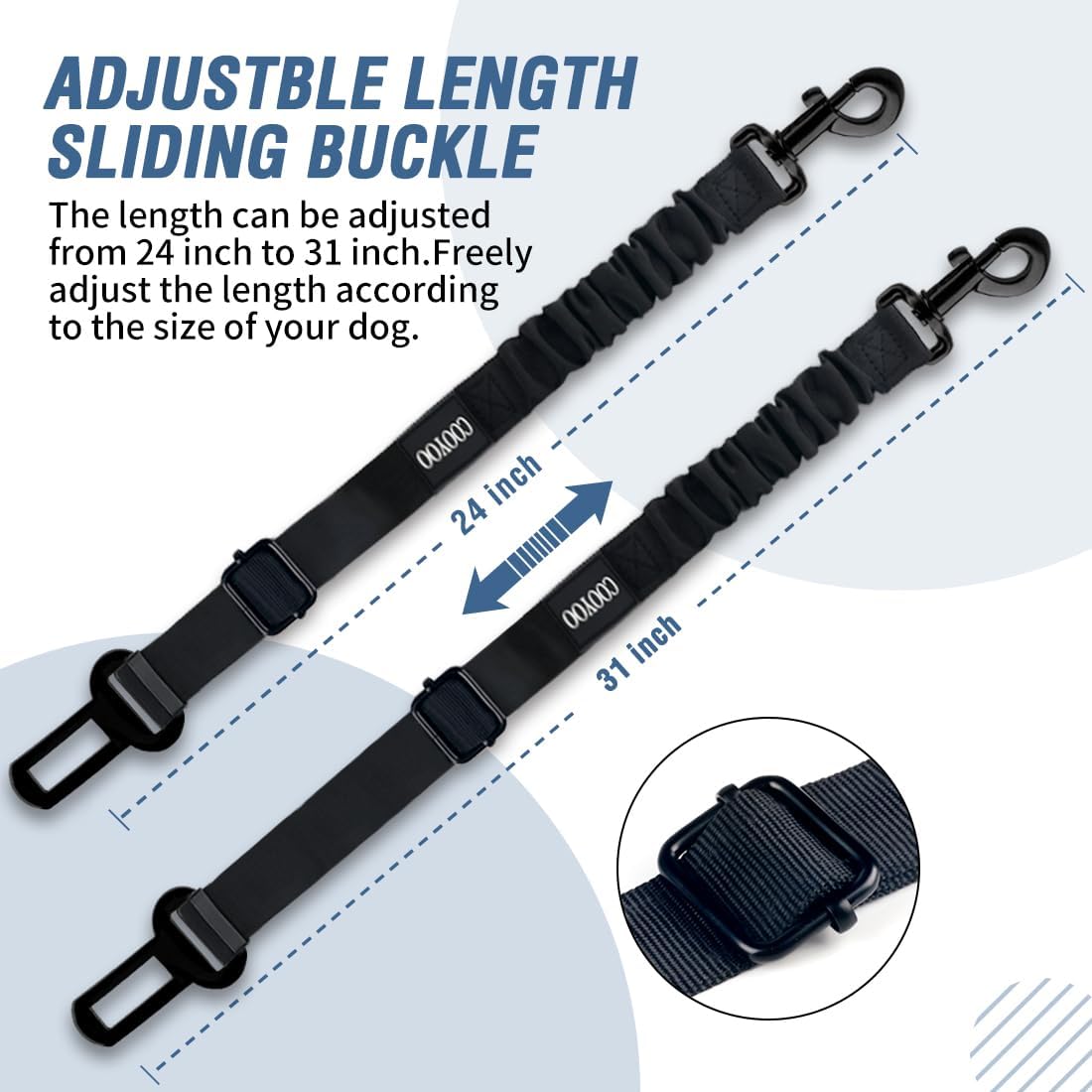 COOYOO Dog Seat Belt,3 Piece Set Retractable Dog Car Adjustable Seatbelts for Vehicle Nylon Pet