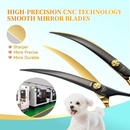 45°Super Curved Dog Grooming Scissors 440C Stainless Steel CNC 7.5'' Big Arc Curved Dog Shears