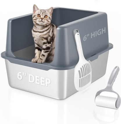 Litter Box with Lid, Stainless Steel Litter Box, 12" Metal Litter Pan High Sides, Small Litter Tray