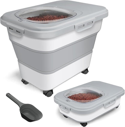 Dog Food Storage Container, 10-20lbs Collapsible Dog Cat Food Containers with Airtight Clear