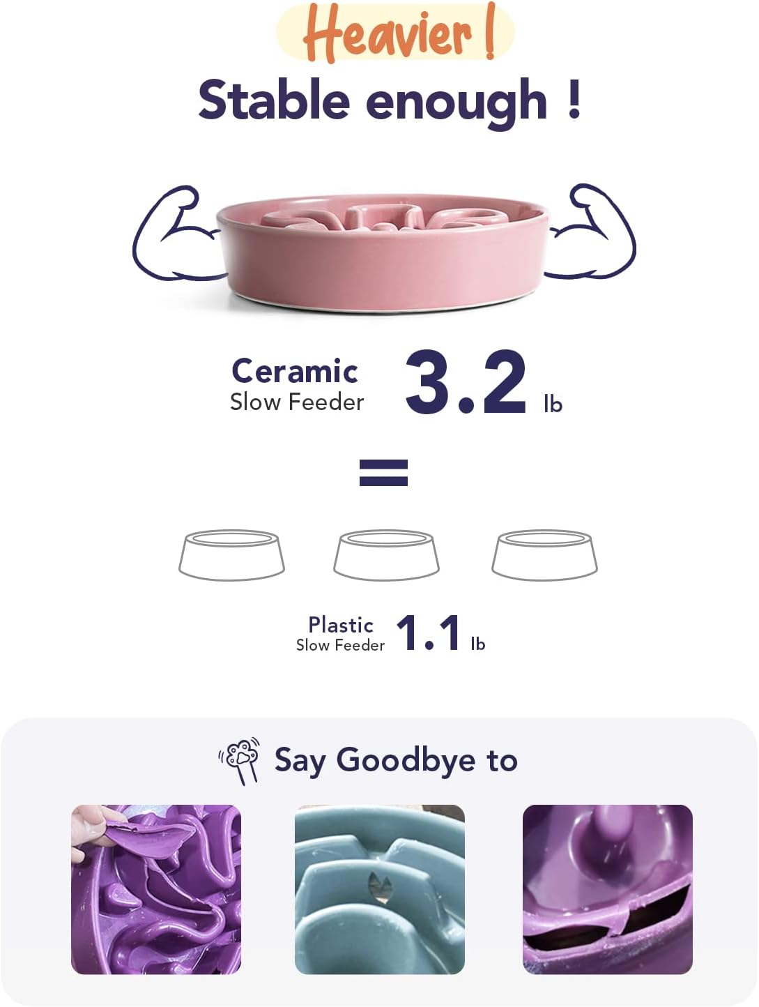 LE TAUCI Ceramic Slow Feed Dog Bowls, Elevated for Small and Medium Breed Dogs, Anti-Gulping Pet