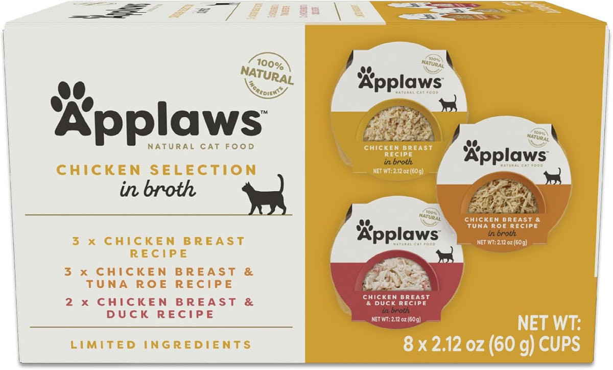 Applaws Natural Wet Cat Food, 8 Count, Limited Ingredient Cat Food Pots, Chicken Variety Count in