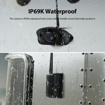 4 Cameras Wireless RV Backup System with 7-Inch Monitor, 2 Rear Sharkfin 2 Side Cameras, IR Night
