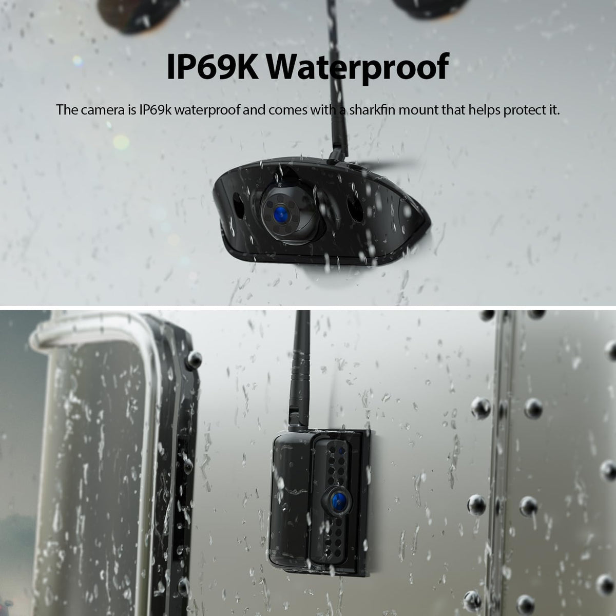 3-Camera Wireless RV Backup Camera System with 7-Inch Monitor, 1 Rear Sharkfin, 2 Side Cameras, DVR