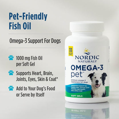 Nordic Naturals Omega-3 Pet, Unflavored - 120 Soft Gels - 330 mg Omega-3 Per Soft Gel - Fish Oil