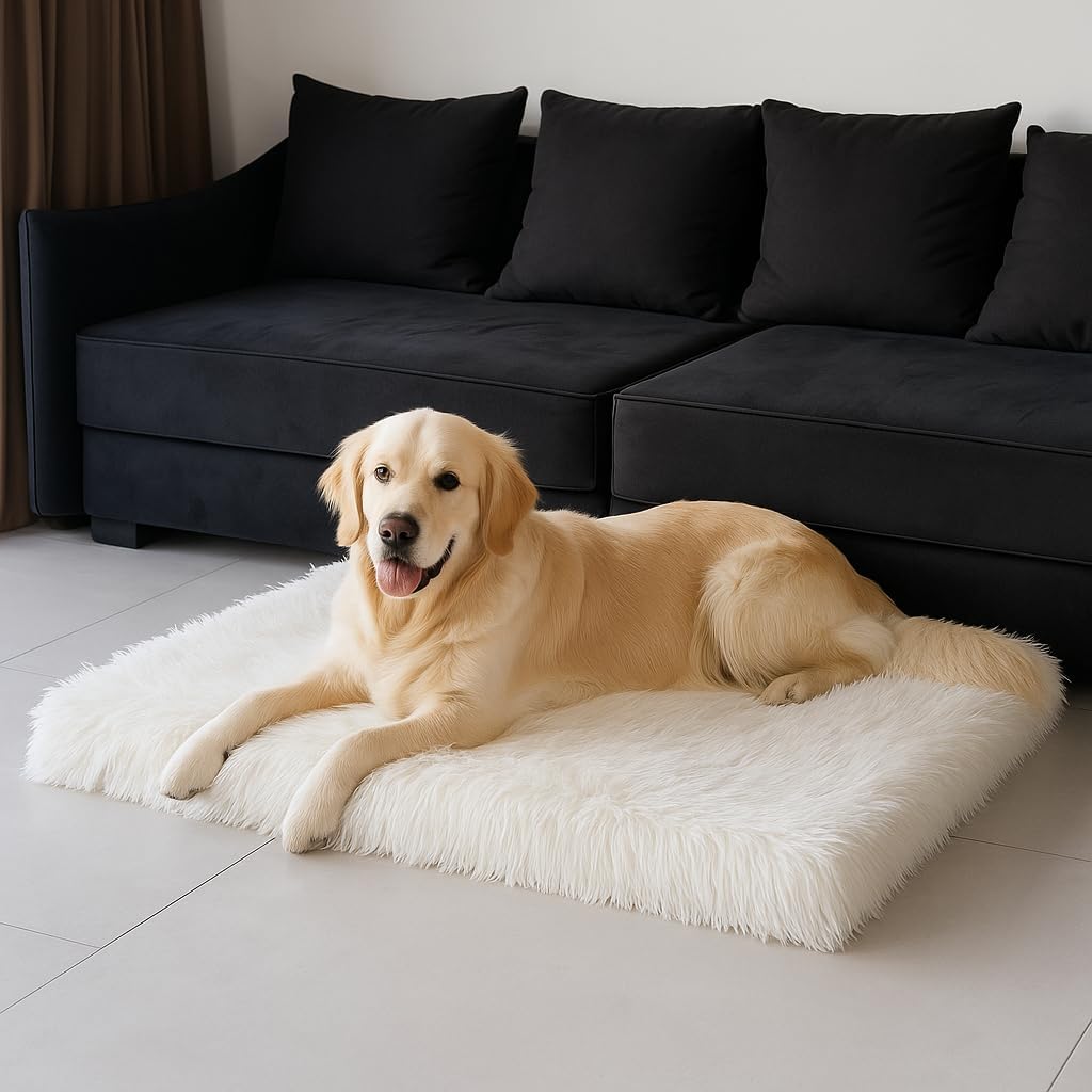IHAPPYDOG Luxury Faux Fur Orthopedic Dog Beds, Memory Foam Crate Bed for Small, Medium, Large and