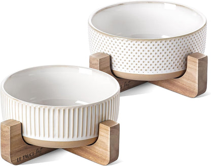 Ceramic Dog Bowls for Medium Small Dogs - 4 Cup Medium Dog Food and Water Bowls with Wood Stand