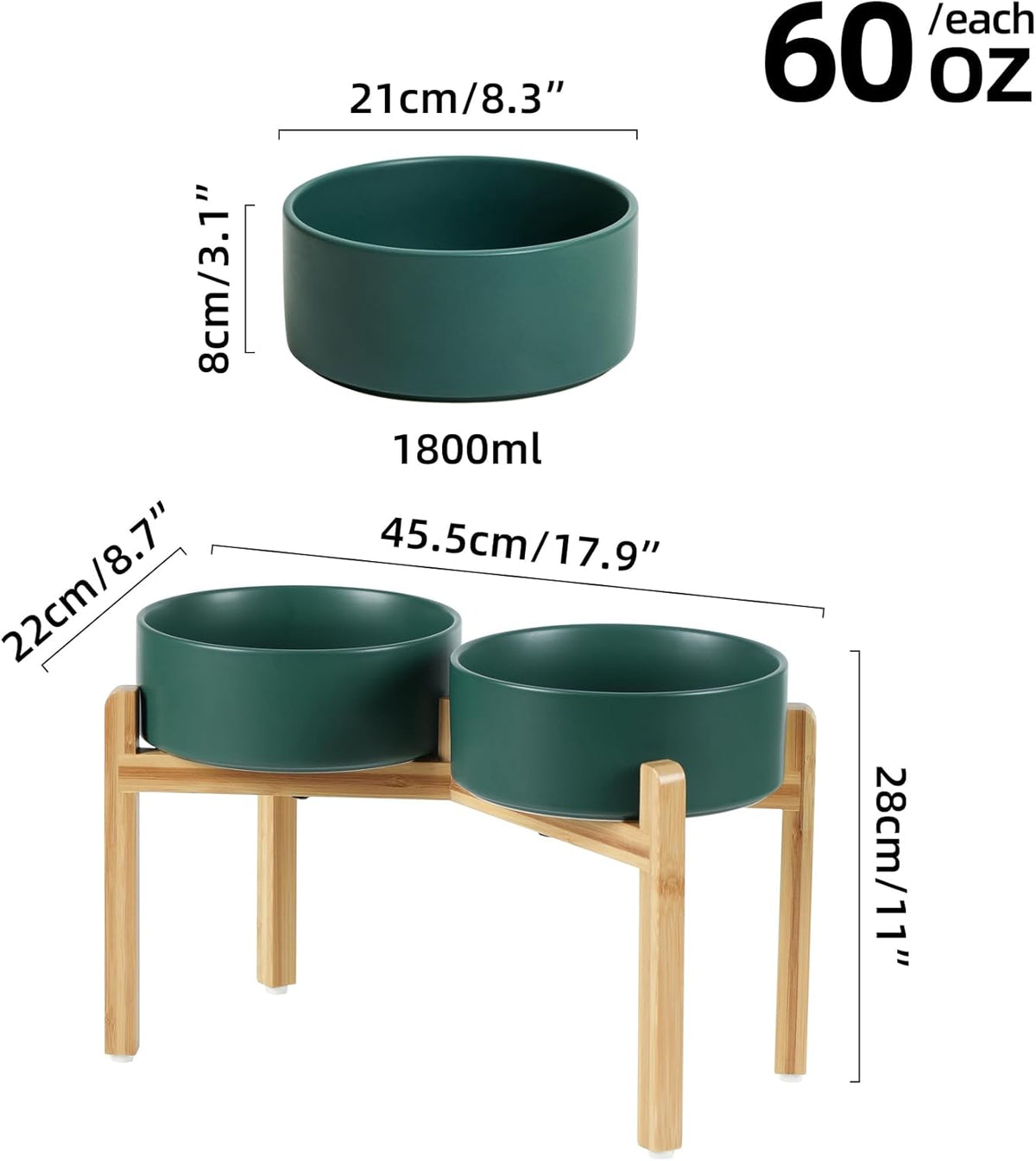 Ceramic Raised Double Bowls Set with Stand, Food & Water Bowls for Large Breed Dogs, Weighted Dog