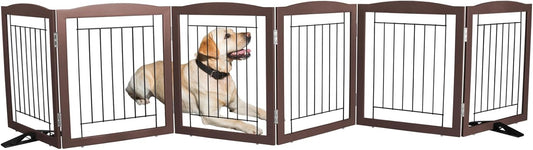 ZJSF Freestanding Dog Fence Indoor, Foldable Dog Gate for Doorways, Stairs or Hallways, Sturdy Wood