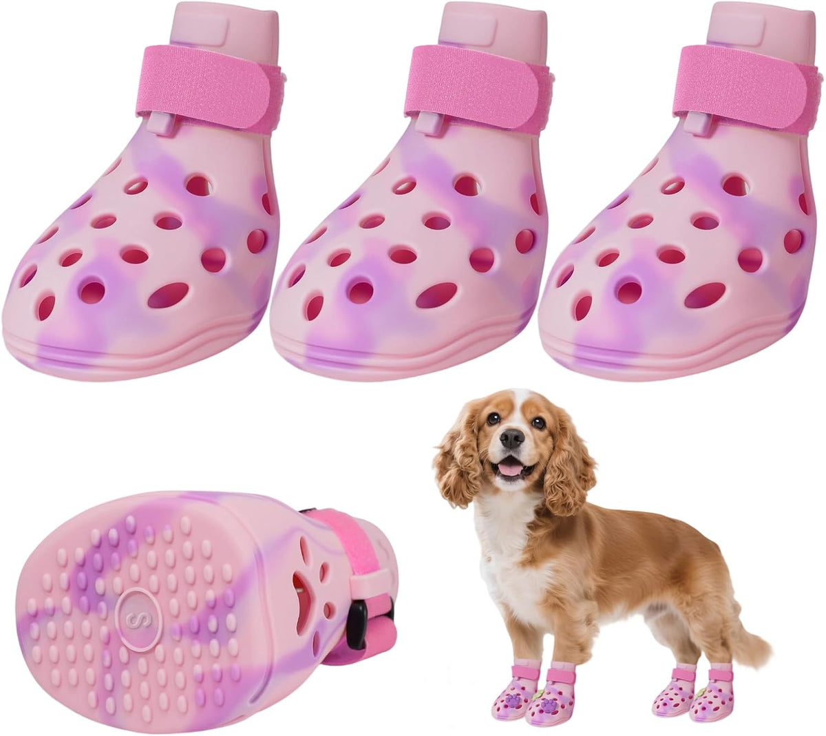 Dog Shoes for Hot Pavement, Adjustable Magic Tape Boots for Small, Medium & Large Dogs, Anti-Slip