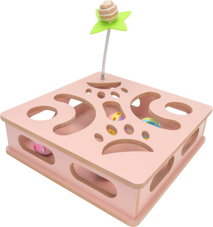 Interactive Wooden Cat Puzzle Toy Box Indoor Hunting Play Toy to Stimulate Your Cat’s Energy and