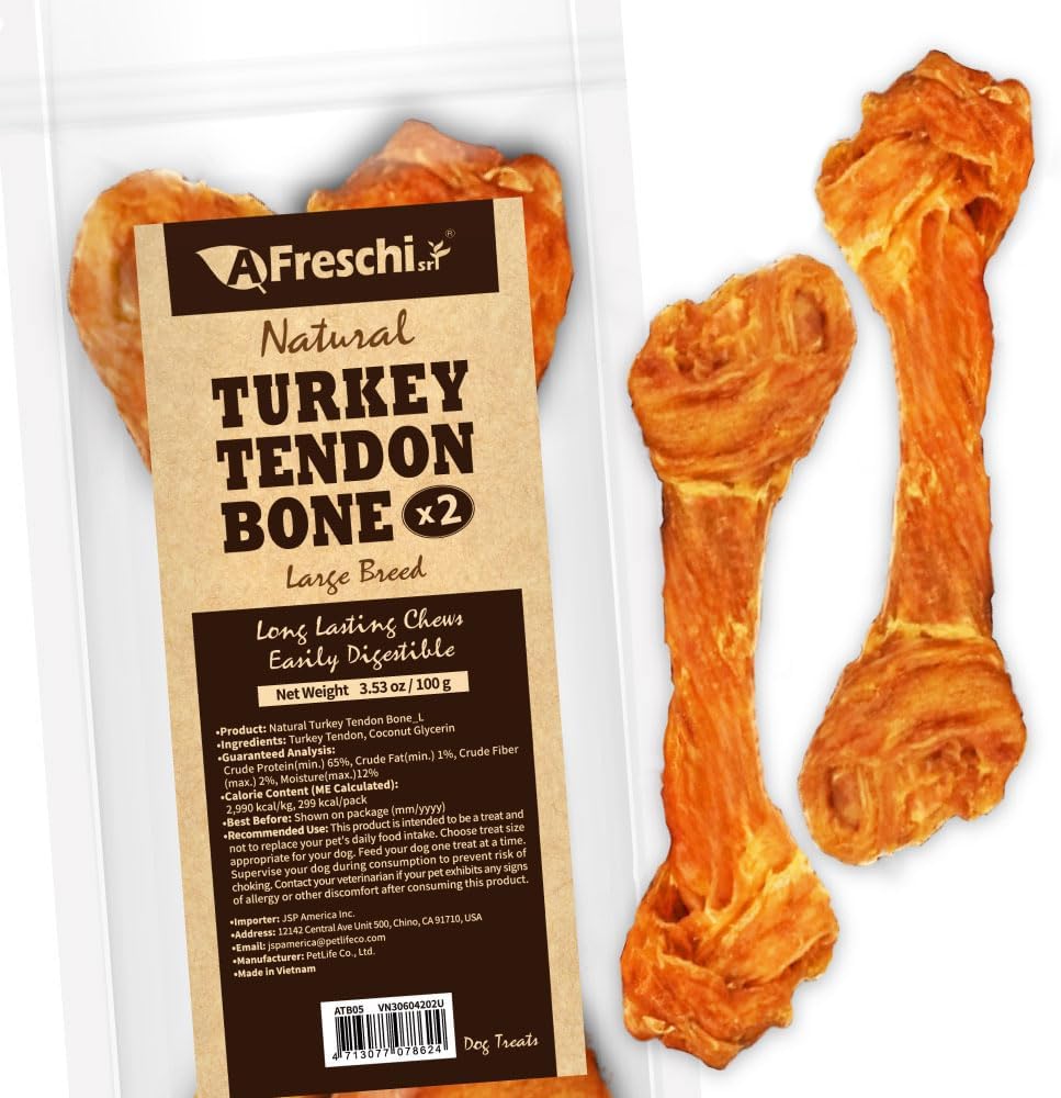 Afreschi Natural Turkey Tendon Bone (L) 3.53 oz, USA-Sourced Turkey Tendon, All Natural Human Grade